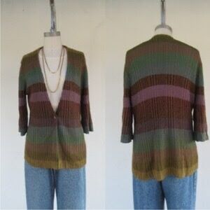 Vintage Coldwater Creek 90s Striped Rainvow Multicolor Women's Cardigan Sweater